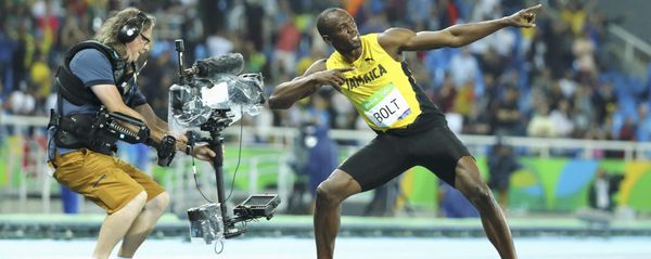 2016 Rio Olympics - Athletics - Final - Men's 200m Final - Olympic Stadium - Rio de Janeiro, Brazil - 18/08/2016. Usain Bolt (JAM) of Jamaica poses after winning the gold 2016 Rio Olympics - Athletics - Final - Men's 200m Final - Olympic Stadium - Rio de Janeiro, Brazil - 18/08/2016. Usain Bolt (JAM) of Jamaica poses after winning the gold - Sputnik International