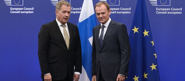 European Union President Donald Tusk (R) poses with Finnish President Sauli Niinisto before their bilateral meeting on January 21, 2015 at the EU Headquarters in Brussels. European Union President Donald Tusk (R) poses with Finnish President Sauli Niinisto before their bilateral meeting on January 21, 2015 at the EU Headquarters in Brussels. - Sputnik International