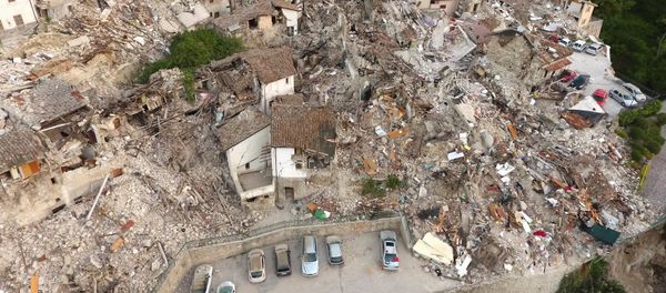 A drone photo shows the damages following an earthquake in Pescara del Tronto, central Italy, August 25, 2016 A drone photo shows the damages following an earthquake in Pescara del Tronto, central Italy, August 25, 2016 - Sputnik International