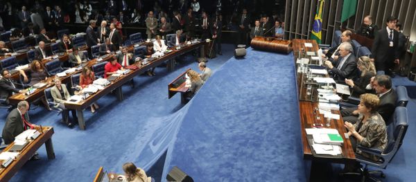 Suspended Brazilian President Dilma Rousseff, first right, speaks during her impeachment trial at the Federal Senate in Brasilia, Brazil, Monday, Aug. 29, 2016 - Sputnik International