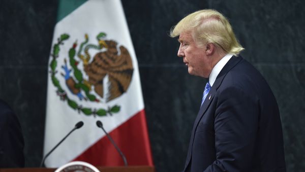 US presidential candidate Donald Trump leaves after a joint press conference with Mexican President Enrique Pena Nieto (out of frame) in Mexico City on August 31, 2016. - Sputnik International