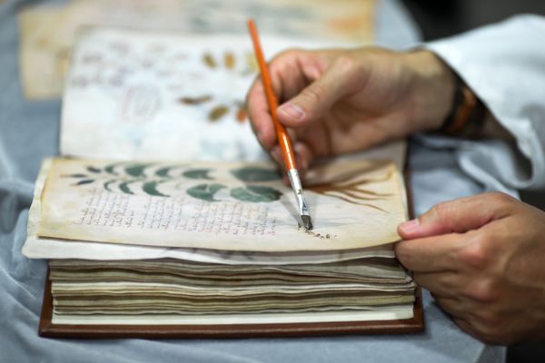 Luis Miguel quality control operator of the Spanish publishing Siloe working on cloning the 'Codex Voynich' Yale University, in Burgos province on August 9, 2016. Luis Miguel quality control operator of the Spanish publishing Siloe working on cloning the 'Codex Voynich' Yale University, in Burgos province on August 9, 2016. - Sputnik International