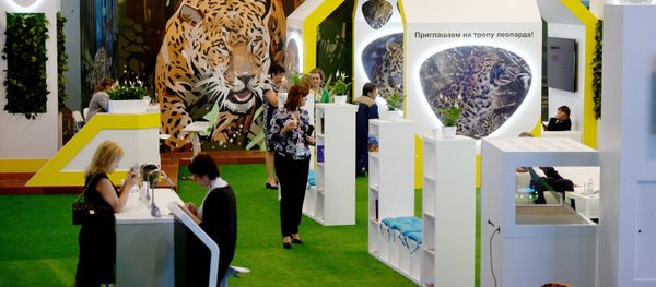 The Far Eastern Leopard stand at the Eastern Economic Forum in Vladivostok The Far Eastern Leopard stand at the Eastern Economic Forum in Vladivostok - Sputnik International