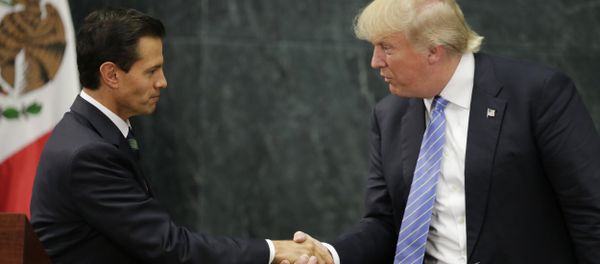 Republican presidential nominee Donald Trump and Mexico's President Enrique Pena Nieto shake hands at a press conference at the Los Pinos residence in Mexico City. - Sputnik International