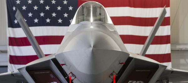 A US Air Force Lockheed Martin F-22 Raptor stealth fighter aircraft is parked inside a hangar A US Air Force Lockheed Martin F-22 Raptor stealth fighter aircraft is parked inside a hangar - Sputnik International