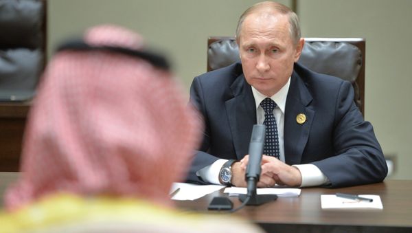 Russian President Vladimir Putin during a meeting with Deputy Crown Prince and Defense Minister of Saudi Arabia Muhammad bin Salman Al Saud as part of the G20 Summit in Hangzhou Russian President Vladimir Putin during a meeting with Deputy Crown Prince and Defense Minister of Saudi Arabia Muhammad bin Salman Al Saud as part of the G20 Summit in Hangzhou - Sputnik International