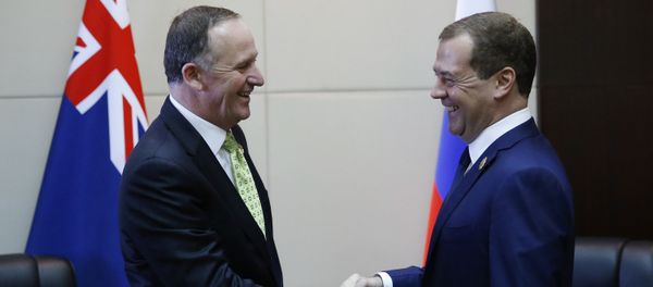 Russian Prime Minister Dmitry Medvedev (right) and Prime Minister of New Zealand John Key during a meeting in Vientiane Russian Prime Minister Dmitry Medvedev (right) and Prime Minister of New Zealand John Key during a meeting in Vientiane - Sputnik International