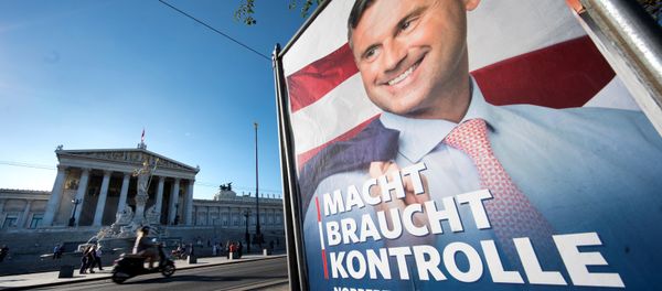 An election campaign poster of the presidential candidate Norbert Hofer from the far-right Freedom Party (FPOe) is pictured on August 31, 2016 in Vienna An election campaign poster of the presidential candidate Norbert Hofer from the far-right Freedom Party (FPOe) is pictured on August 31, 2016 in Vienna - Sputnik International