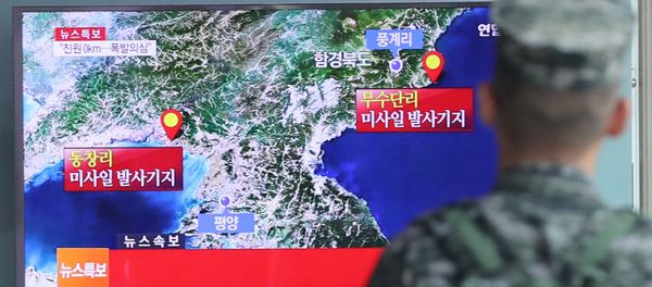 A South Korean soldier watches a TV broadcasting a news report on Seismic activity produced by a suspected North Korean nuclear test, at a railway station in Seoul, South Korea, September 9, 2016. A South Korean soldier watches a TV broadcasting a news report on Seismic activity produced by a suspected North Korean nuclear test, at a railway station in Seoul, South Korea, September 9, 2016. - Sputnik International