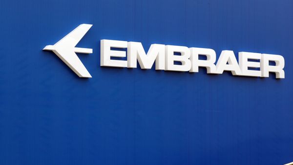 The logo of Brazil's aircraft manufacturer Embraer taken at Le Bourget airport, near Paris during the 50th International Paris Air show. (File) - Sputnik International