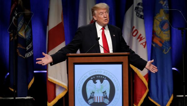 Republican presidential nominee Donald Trump speaks at the National Guard Association of the United States 138th General Conference and Exhibition in Baltimore, Maryland, U.S., September 12, 2016. Republican presidential nominee Donald Trump speaks at the National Guard Association of the United States 138th General Conference and Exhibition in Baltimore, Maryland, U.S., September 12, 2016. - Sputnik International