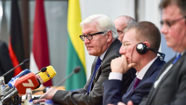 (L-R) Estonia's Foreign Deputy Minister for EU Affairs Matti Maasikas, Germany's Foreign Minister Frank-Walter Steinmeier, Latvia's Foreign Minister Edgars Rinkevics and Lithuania's Foreign Minister Linas Linkevicius give a press conference after the Baltic and German Foreign Ministers meeting in Riga, on September 13, 2016 (L-R) Estonia's Foreign Deputy Minister for EU Affairs Matti Maasikas, Germany's Foreign Minister Frank-Walter Steinmeier, Latvia's Foreign Minister Edgars Rinkevics and Lithuania's Foreign Minister Linas Linkevicius give a press conference after the Baltic and German Foreign Ministers meeting in Riga, on September 13, 2016 - Sputnik International