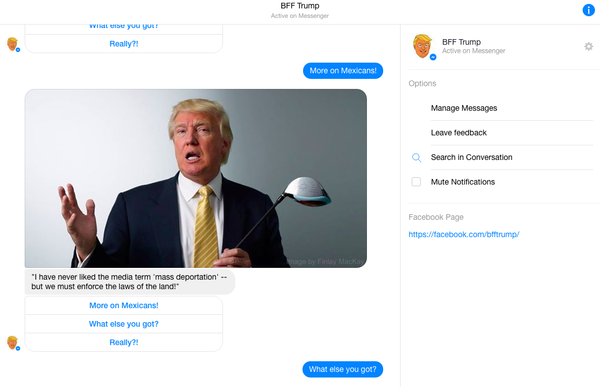 Chat between Sputnik and the BFF Trump bot. Chat between Sputnik and the BFF Trump bot. - Sputnik International