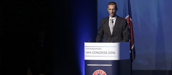 Newly elected UEFA President Aleksander Ceferin of Slovenia delivers a speech during the Extraordinary Congress in Athens, Greece September 14, 2016 Newly elected UEFA President Aleksander Ceferin of Slovenia delivers a speech during the Extraordinary Congress in Athens, Greece September 14, 2016 - Sputnik International