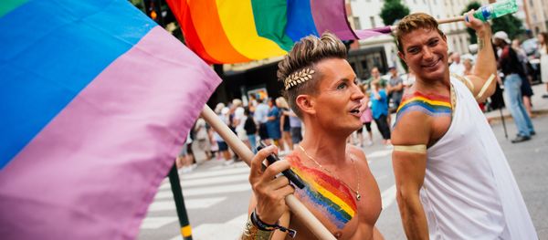 Participants carry a rainbow flag during the Gay Pride Parade on August 2, 2014, in Stockholm - Sputnik International