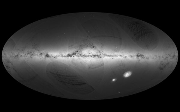 This photo provided by ESA shows an all-sky view of stars in our Galaxy – the Milky Way – and neighboring galaxies, based on the first year of observations from ESA’s Gaia satellite from July 2014 to September 2015 This photo provided by ESA shows an all-sky view of stars in our Galaxy – the Milky Way – and neighboring galaxies, based on the first year of observations from ESA’s Gaia satellite from July 2014 to September 2015 - Sputnik International