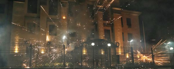 Fireworks launched by protesters, explode near the Russian embassy. Fireworks launched by protesters, explode near the Russian embassy. - Sputnik International