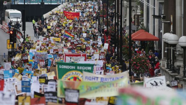 Demonstrators take part in a march calling for the British parliament to welcome refugees in the UK in central London Demonstrators take part in a march calling for the British parliament to welcome refugees in the UK in central London - Sputnik International
