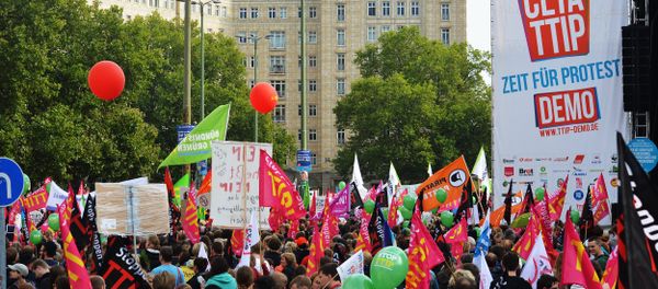 Rights activists take part in a march to protest against the Transatlantic Trade and Investment Partnership (TTIP) and Comprehensive Economic and Trade Agreement (CETA) in Berlin, Germany Rights activists take part in a march to protest against the Transatlantic Trade and Investment Partnership (TTIP) and Comprehensive Economic and Trade Agreement (CETA) in Berlin, Germany - Sputnik International
