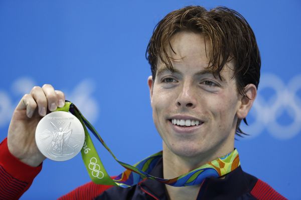 USA's silver medallist Connor Jaeger poses on the podium after the Men's swimming 1500m Freestyle Final at the Rio 2016 Olympic Games at the Olympic Aquatics Stadium in Rio de Janeiro USA's silver medallist Connor Jaeger poses on the podium after the Men's swimming 1500m Freestyle Final at the Rio 2016 Olympic Games at the Olympic Aquatics Stadium in Rio de Janeiro - Sputnik International