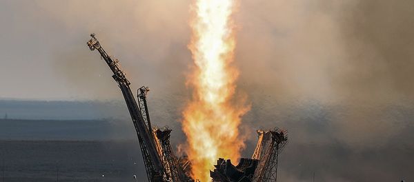 Launch of Soyuz-FG launch vehicle carrying Soyuz-MS spacecraft from Baikonur Cosmodrome Launch of Soyuz-FG launch vehicle carrying Soyuz-MS spacecraft from Baikonur Cosmodrome - Sputnik International