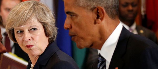 British Prime Minister Theresa May looks over toward U.S. President Barack Obama during the luncheon at the United Nations General Assembly in New York September 20, 2016. British Prime Minister Theresa May looks over toward U.S. President Barack Obama during the luncheon at the United Nations General Assembly in New York September 20, 2016. - Sputnik International