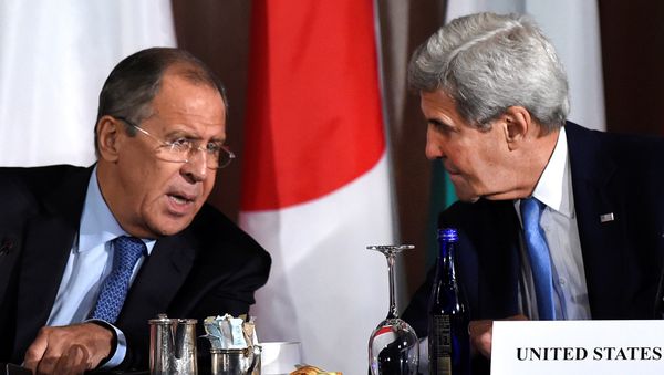 U.S. Secretary of State John Kerry speaks with Russian Foreign Minister Sergei Lavrov during the International Syria Support Group meeting at the Palace Hotel in Manhattan, New York, U.S., September 22, 2016 U.S. Secretary of State John Kerry speaks with Russian Foreign Minister Sergei Lavrov during the International Syria Support Group meeting at the Palace Hotel in Manhattan, New York, U.S., September 22, 2016 - Sputnik International