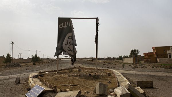 Partially destroyed DAESH banner hangs at the entrance to Qayara, Iraq (File) Partially destroyed DAESH banner hangs at the entrance to Qayara, Iraq (File) - Sputnik International