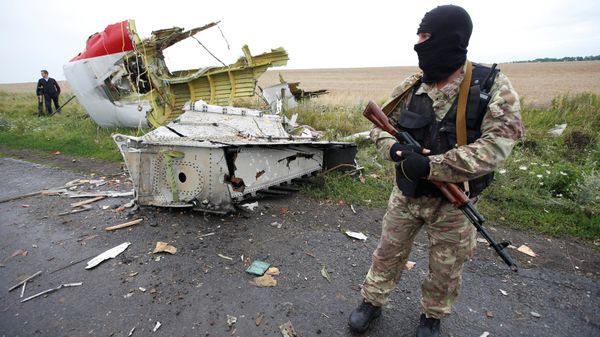 A member of self-defense unit stands at the crash site of Malaysia Airlines flight MH17, near the village of Hrabove (Grabovo) in Donetsk region, Ukraine. (File) - Sputnik International