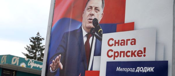 Milorad Dodik, President of Republika Srpska is pictured on an election poster calling for votes for a referendum on their Statehood Day in Prnjavor, Bosnia and Herzegovina, September 21, 2016 - Sputnik International