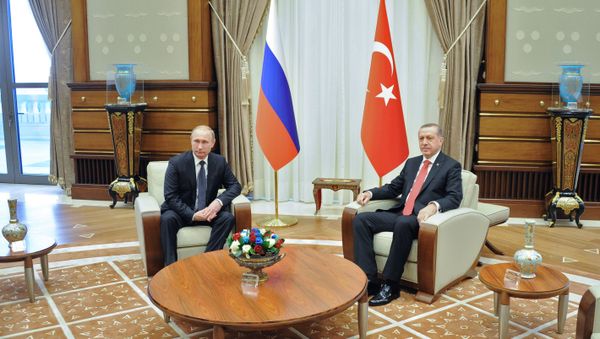 Russian President Vladimir Putin, left, and President of Turkey Recep Tayyip Erdogan during a meeting in the Presidential Palace in Ankara (File) - Sputnik International