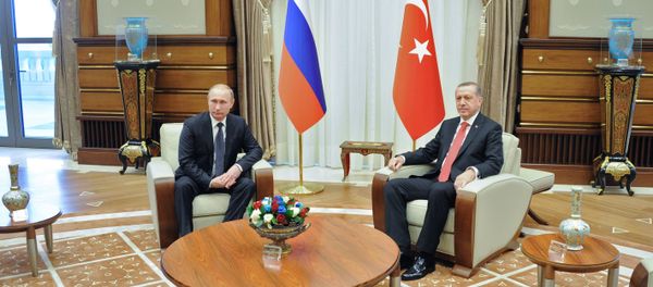 Russian President Vladimir Putin, left, and President of Turkey Recep Tayyip Erdogan during a meeting in the Presidential Palace in Ankara. file photo - Sputnik International