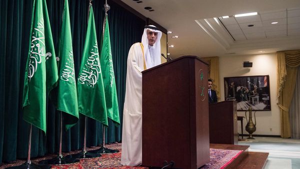 Saudi Foreign Minister Adel al-Jubeir holds a press conference in Washington, DC, on July 15, 2016, following the release of 28 pages of a 9/11 Congressional report. The US probed links between the government of Saudi Arabia and the 9/11 attacks, finding multiple suspicions but no proven ties, documents declassified on July 15, 2016 showed. - Sputnik International