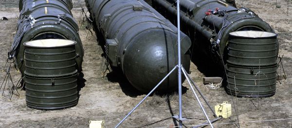 Bundled RSD-10 missiles prepared for demolition. (File) Bundled RSD-10 missiles prepared for demolition. (File) - Sputnik International