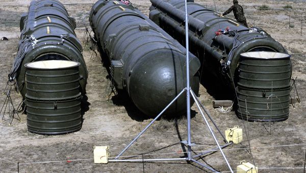 Bundled RSD-10 missiles prepared for demolition. (File) Bundled RSD-10 missiles prepared for demolition. (File) - Sputnik International