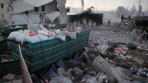 aid strewn across the floor in the town of Orum al-Kubra on the western outskirts of the northern Syrian city of Aleppo, the morning after a convoy delivering aid was hit by a deadly air strike. aid strewn across the floor in the town of Orum al-Kubra on the western outskirts of the northern Syrian city of Aleppo, the morning after a convoy delivering aid was hit by a deadly air strike. - Sputnik International
