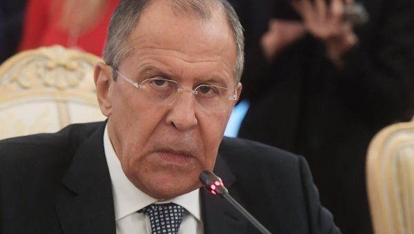 Russian Foreign Minister Sergei Lavrov in Moscow at a meeting with French Foreign Affairs and International Development Minister Jean-Marc Ayrault. - Sputnik International