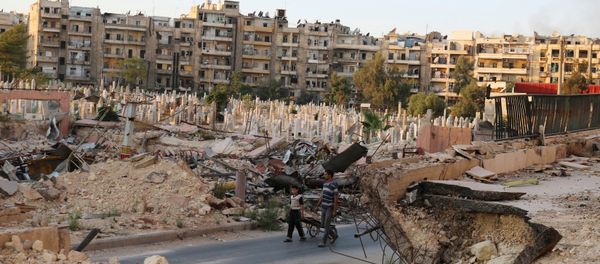 People walk near an over-crowded graveyard in the rebel held al-Shaar neighbourhood of Aleppo, Syria October 6, 2016 People walk near an over-crowded graveyard in the rebel held al-Shaar neighbourhood of Aleppo, Syria October 6, 2016 - Sputnik International