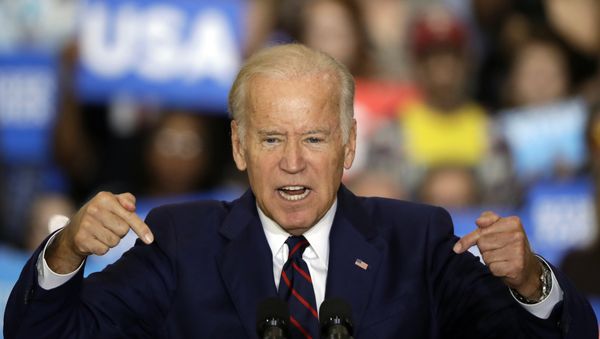 Vice President Joe Biden speaks as he campaigns for Democratic presidential candidate Hillary Clinton at Bucks County Community College in Bristol, Pa., Friday, Oct. 7, 2016 - Sputnik International