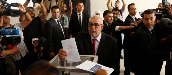 Abdelillah Benkirane, secretary-general of the Islamist Justice and Development party (PJD), casts his ballot at a polling station in Rabat October 7, 2016 Abdelillah Benkirane, secretary-general of the Islamist Justice and Development party (PJD), casts his ballot at a polling station in Rabat October 7, 2016 - Sputnik International