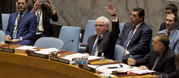 Russian ambassador to the United Nations Vitaly Churkin vetoes a Security Council vote on a French-Spanish resolution on Syria at the UN headquarters, October 8, 2016, in New York City Russian ambassador to the United Nations Vitaly Churkin vetoes a Security Council vote on a French-Spanish resolution on Syria at the UN headquarters, October 8, 2016, in New York City - Sputnik International