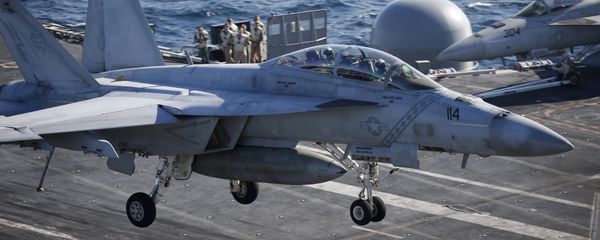 A U.S. Navy F/A-18 Super Hornet fighter lands onto the deck of the USS Ronald Reagan, a Nimitz-class nuclear-powered super carrier, during a joint naval drill between South Korea and the U.S. (File) - Sputnik International