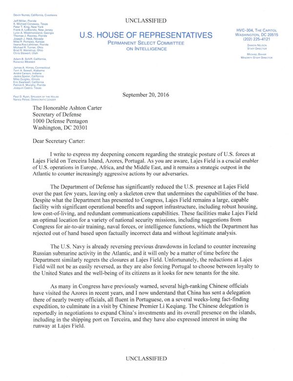 Nunes' letter to Ashton Carter obtained by Sputnik Nunes' letter to Ashton Carter obtained by Sputnik - Sputnik International