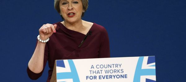 Britain's Prime Minister Theresa May gives her speech on the final day of the annual Conservative Party Conference in Birmingham, Britain, October 5, 2016. - Sputnik International