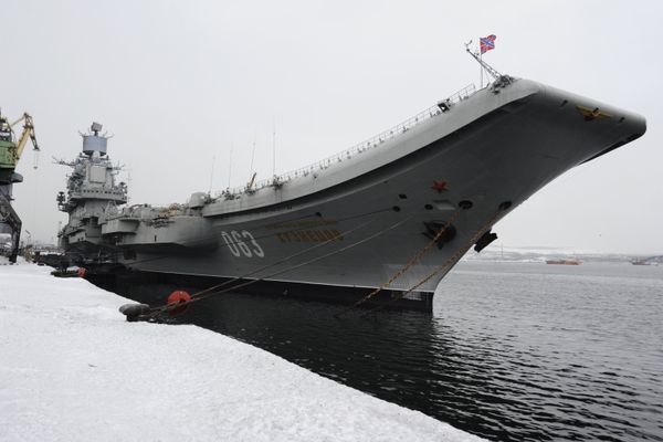 Aircraft carrier Admiral Kuznetsov, seen here in February 2016, undergoing comprehensive repair and refit at the Sevmash shipyard at Severodvinsk, northern Russia. Aircraft carrier Admiral Kuznetsov, seen here in February 2016, undergoing comprehensive repair and refit at the Sevmash shipyard at Severodvinsk, northern Russia. - Sputnik International
