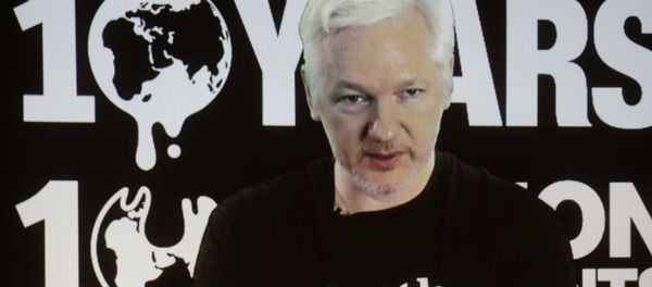 In this Oct. 4, 2016 file photo, WikiLeaks founder Julian Assange participates via video link at a news conference marking the 10th anniversary of the secrecy-spilling group in Berlin. WikiLeaks said on Monday, Oct. 17, 2016, that Assange's internet access has been cut by an unidentified state actor. - Sputnik International