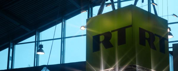 The cube with the logo of Russia Today - Sputnik International
