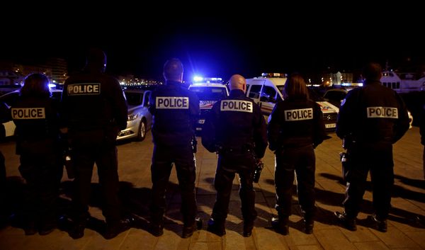 Police officers gather during an unauthorised protest against anti-police violence at the old harbour in Marseille, France, early October 19, 2016 - Sputnik International