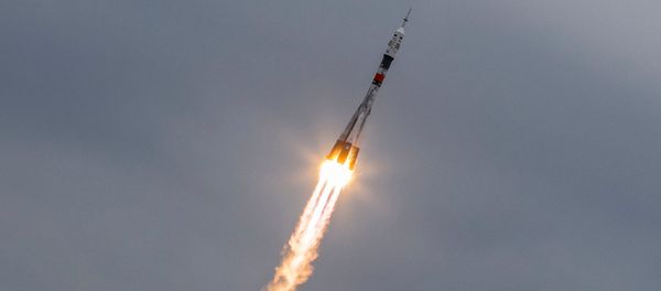 The Soyuz MS-02 spacecraft carrying the crew of Shane Kimbrough of the U.S., Sergey Ryzhikov and Andrey Borisenko of Russia blasts off to the International Space Station (ISS) from the launchpad at the Baikonur cosmodrome, Kazakhstan, October 19, 2016. - Sputnik International