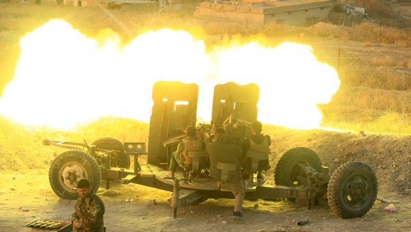 Peshmerga forces fire an anti-aircraft gun towards Islamic state militants positions in the town of Naweran near Mosul, Iraq, October 20, 2016. - Sputnik International